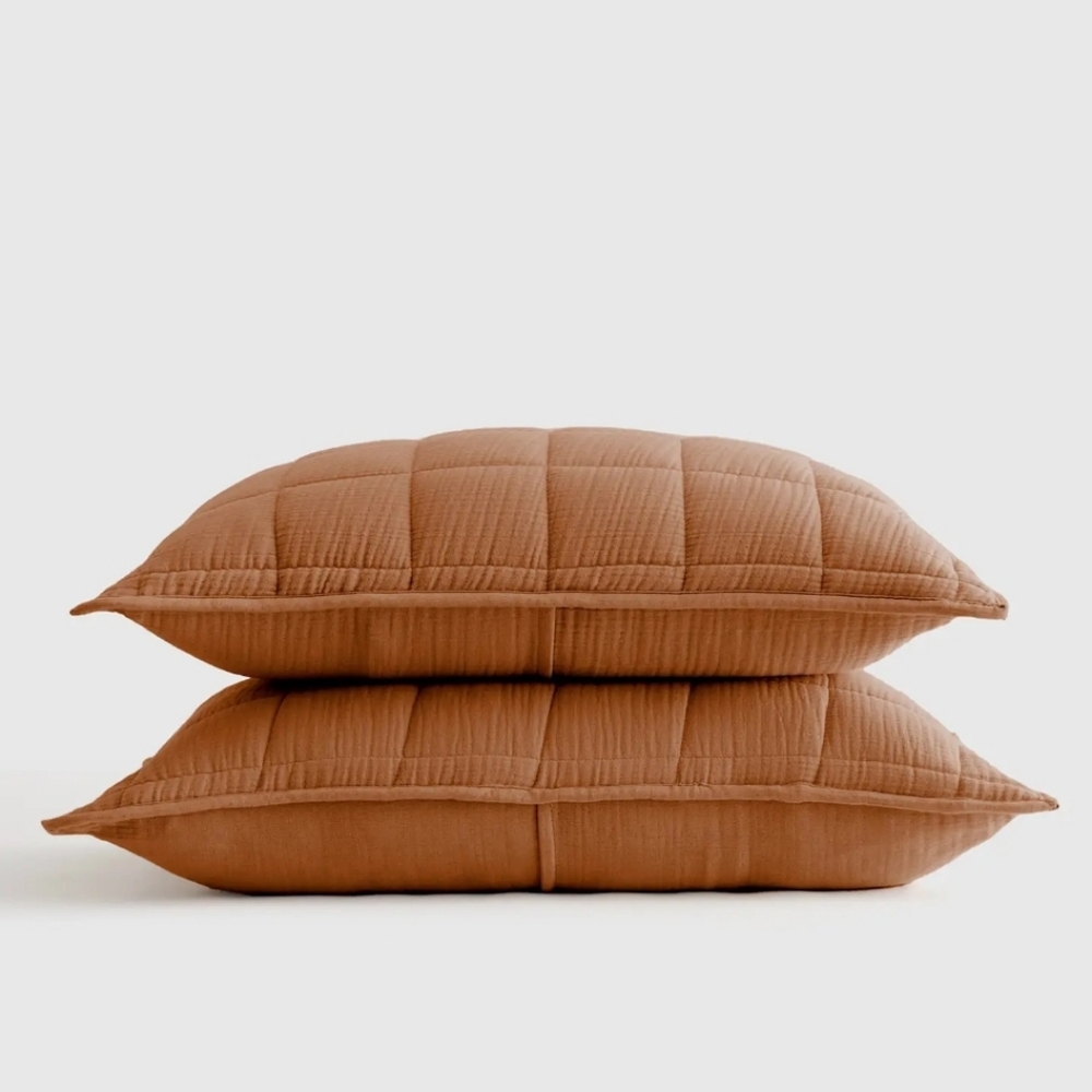 NWOT! Quince Organic Cotton Set Of 2 Terracotta Airy Gauze Shams! Standard (K9)